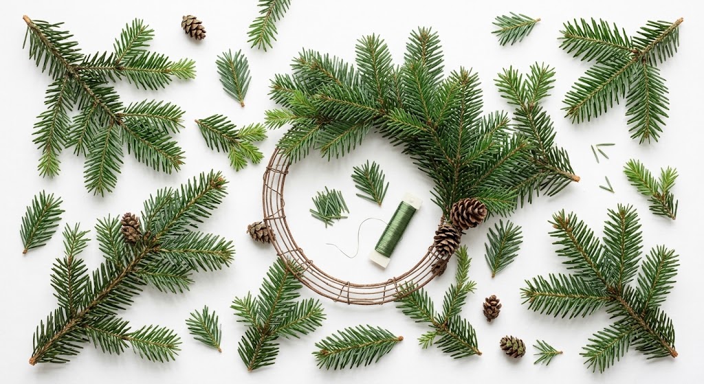 Handcrafted fresh balsam fir holiday wreath with a red bow
